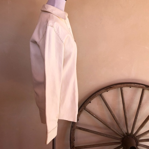 RALPH LAUREN Western Cream Leather Jacket Genuine Antler Buttons Totally Lined M - Picture 12 of 13